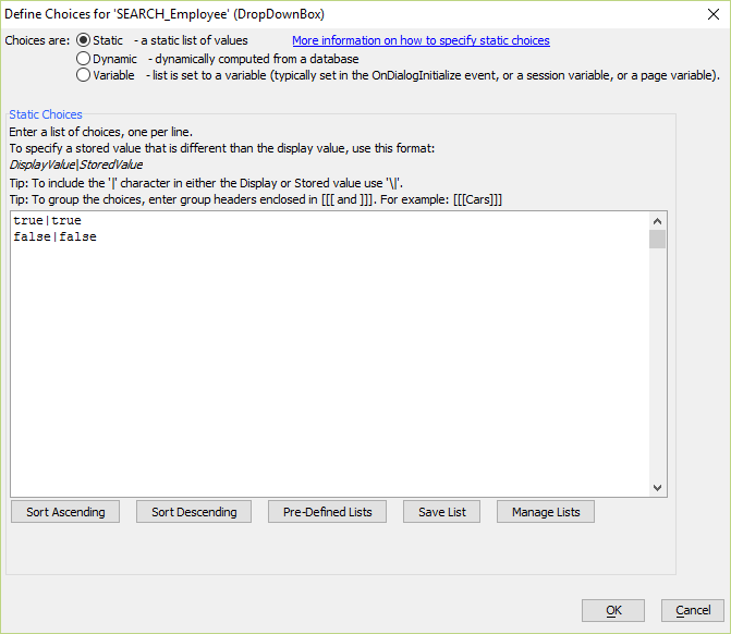 Setting the choices for a dropdownbox to be used for searching logical fields.